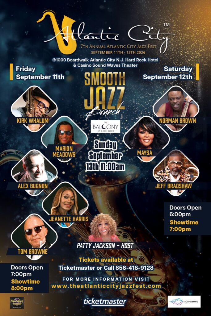 Smooth Jazz Festival poster featuring artist photos and event details for September.