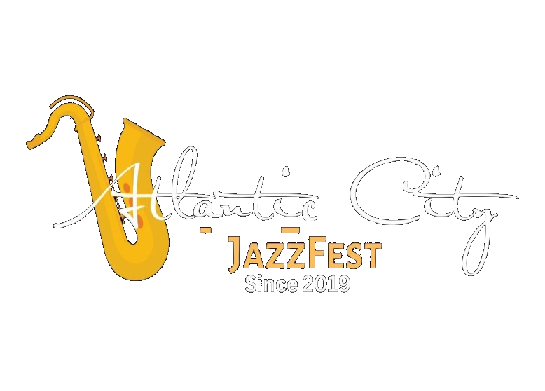 Logo for Atlantic City Jazz Fest featuring a saxophone and musical notes.