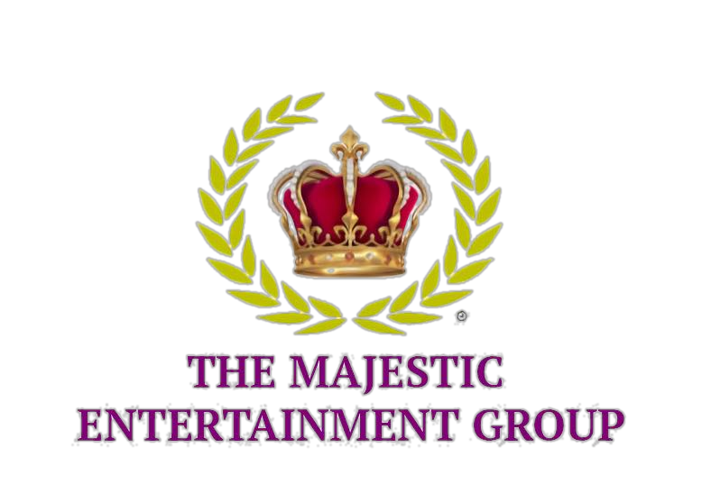 Logo with a royal crown and laurel wreath for The Majestic Entertainment Group.